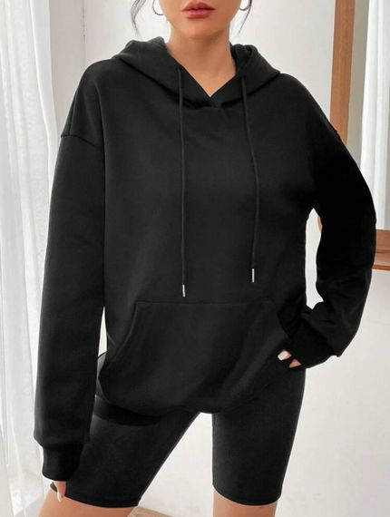 Женское теплое худи оверсайз со стразами на спине, RO121, цвет черный, размер 42/46