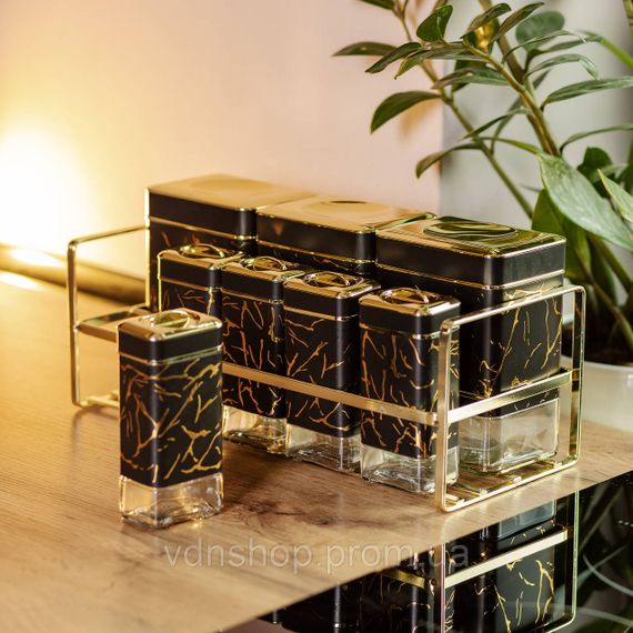 Набір для приправ та спецій на підставці 8 штук з кришками Чорний HP-1364 | Зображення 5