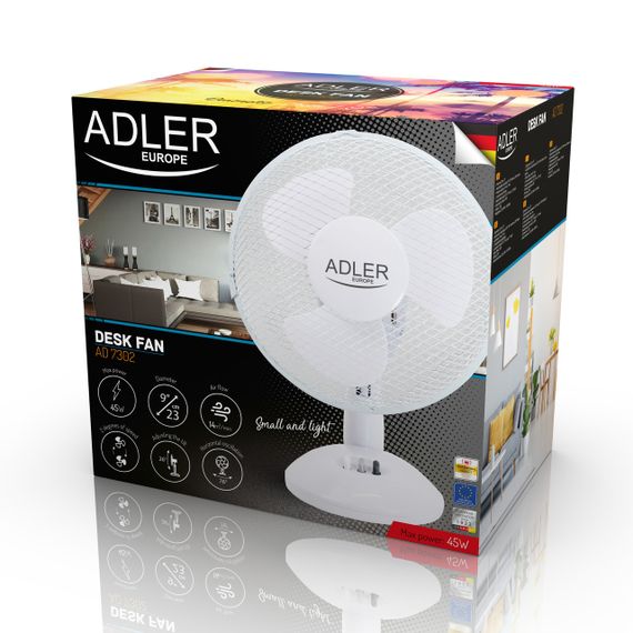 Вентилятор настільний Adler AD 7302, 23 см, 45 Вт, 2 швидкості, з поворотом і нахилом | Зображення 9