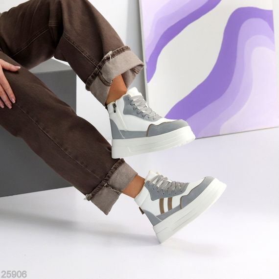 Белые серые зимние хайтопы на платформе в ассортименте | Зображення 8