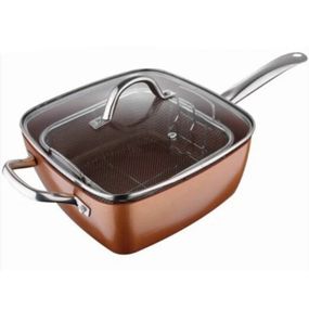 Сковорода-фритюрница UNIQUE UN-5251 квадратная антипригарная с пароваркой и кастрюлей + стеклянная крышка 24