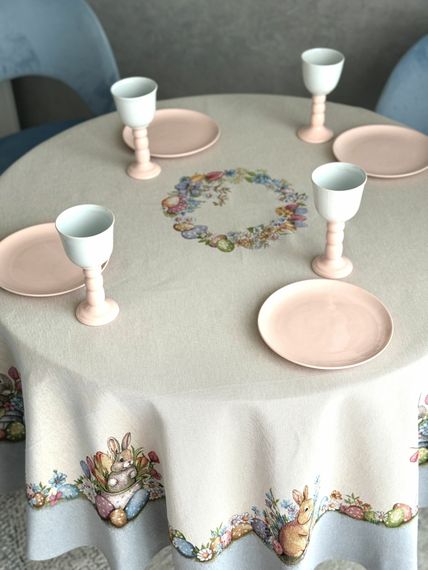 Скатертина гобеленова ROUND1289GR Limaso, Ø180, Кругла, Великодній, Без люрексу, 75% поліестер, 22% бавовна, 3% акрил, Гобелен | Зображення 4