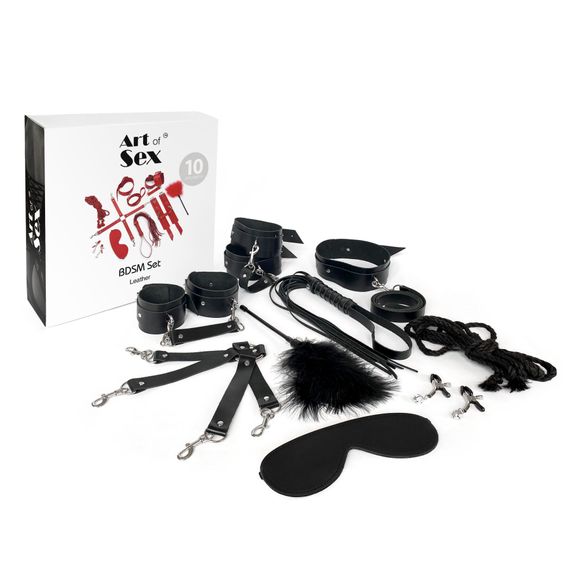 Набір Art of Sex - BDSM Set Leather, 10 предметів, натуральна шкіра, Чорний | Зображення 2