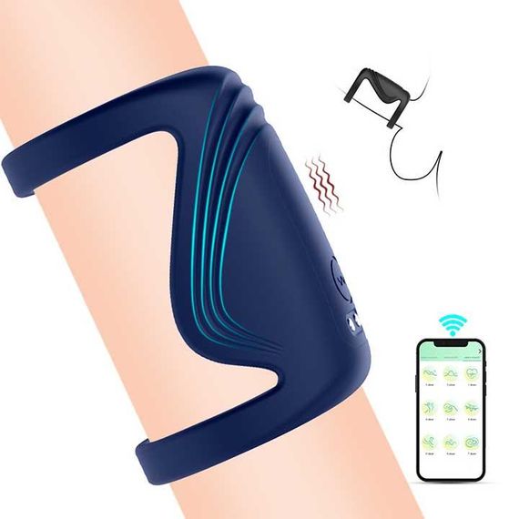 Смарт насадка на пенис с вибрацией Black Velvets Sleeve синий | Зображення 2