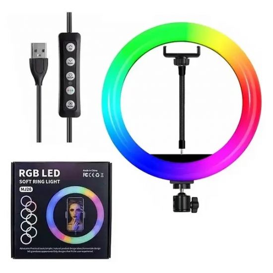 Кольцевая светодиодная лампа RGB для профессиональной съёмки Soft Ring Light 26см | Зображення 1