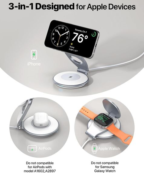 Зарядний пристрій для Apple EXW магнітний бездротовий, з адаптером 30 Вт (білий) | Зображення 1