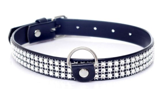 Нашийник зі штучної шкіри з кристалами Fetish Boss Series - Collar with crystals Silver, BS3300099 Sex Aura