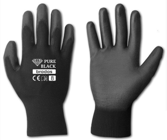 Рукавички захисні Bradas PURE BLACK поліуретан розмір 8 RWPBC8