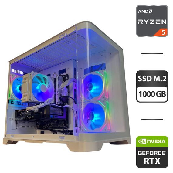 Збірка на замовлення: ігровий ПК GameMax Hype-M White Tower / AMD Ryzen 5 7500F (6 (12) ядер по 3,7 - 5,0 ГГц) / 32 ГБ DDR5 / 1000 ГБ SSD M.2 / nVidia GeForce RTX 5060, 8 ГБ GDDR7, 128-bit / 650 Вт