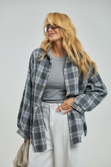 Картата жіноча сорочка на кнопках - сірий цвет, ONE SIZE (є розміри)