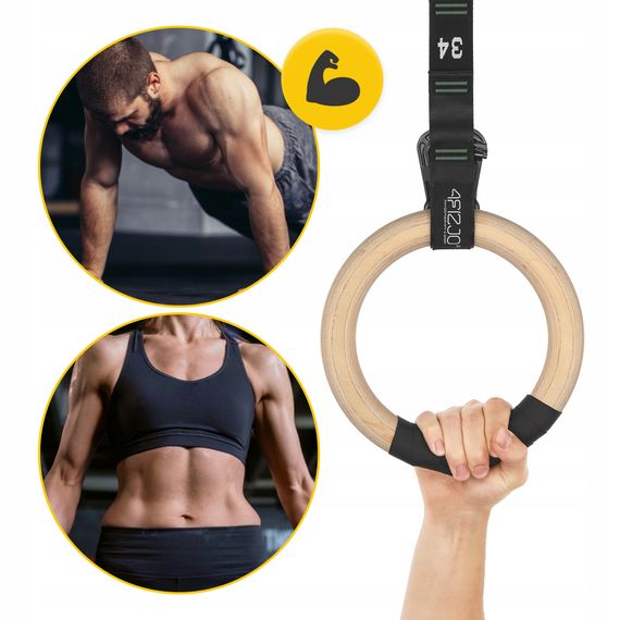 Гімнастичні кільця 4FIZJO дерев'яні, регульовані Black/Green (P-5905973402736) | Зображення 5