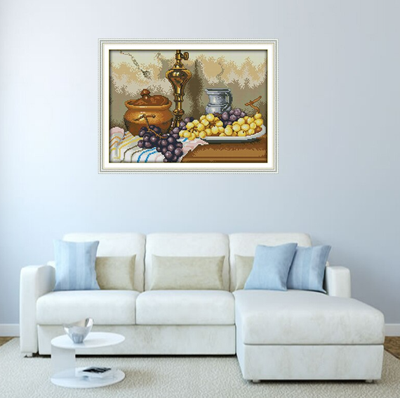 Набір для вишивання за нанесеною на канву схемою "Grapes and clay pots". AIDA 14CT printed 41*31 см | Зображення 1