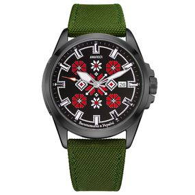 Патріотичний наручний годинник Awarder Embroidery Black-Red Green Automatic 10ATM