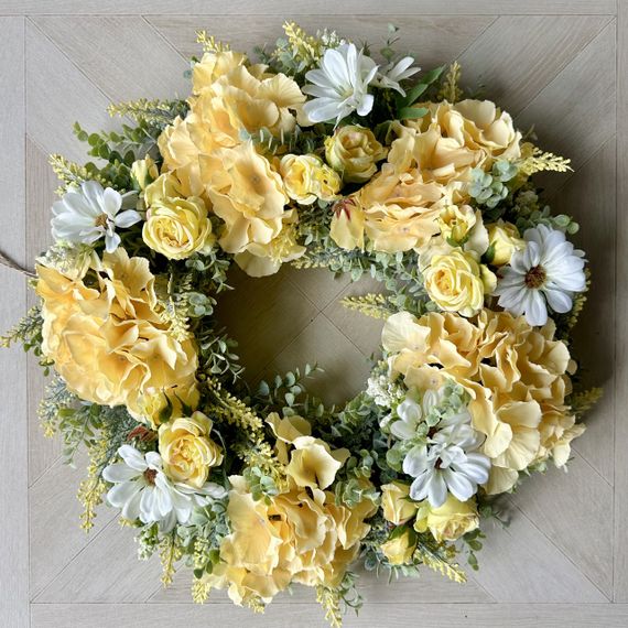 Цветочный декоративный венок на дверь Летнее утро, жёлтый, 50 см