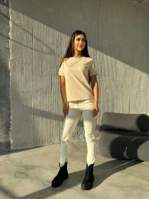 Женская летняя классическая футболка KV3333 цвет бежевый, размер 42/46 onesize