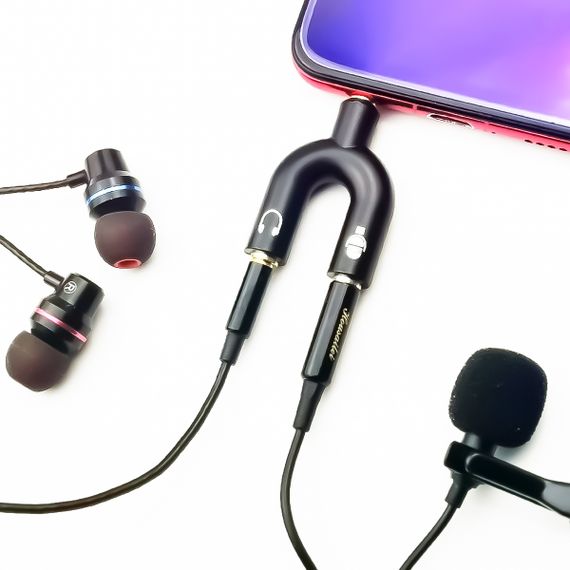 Разветвитель для наушников и микрофона Addap AJA-03, 3,5 мм Jack 3-pin на 4-pin | Аудиоадаптер, сплиттер, черный | Зображення 4