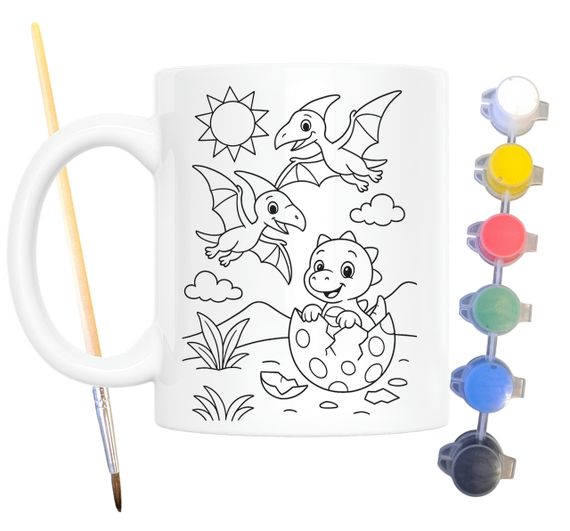 Набір для творчості кружка розмальовка Діти Динозаври 330 мл біла (КР0157) | Зображення 1