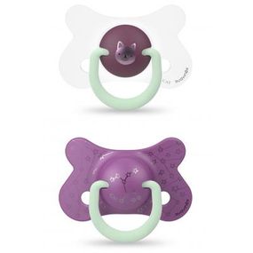 Пустышка Suavinex Фиолетовый котенок 4-18 мес 2 шт. ночная (307009)