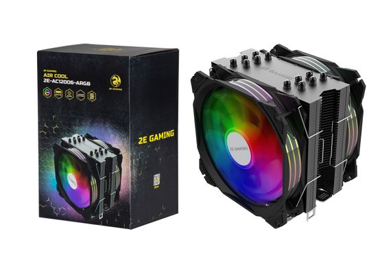 Процессорный кулер 2E GAMING AIR COOL (AC120D6) ARGB,775,115X,1366,2011,FM1,FM2,AM2,AM2+,AM3,AM3+,AM4, 2x120мм,TDP 180W (2E-AC120D6-ARGB) | Зображення 2