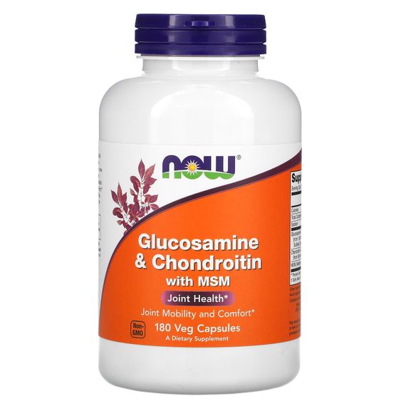 Глюкозамин и хондроитин с MСM, Glucosamine &amp; Chondroitin with MSM, NOW Foods, 180 растительных капсул