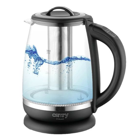 Електрочайник скляний Camry CR 1290 чорний 2 л, 2200 Вт, з регулюванням температури та підсвіткою