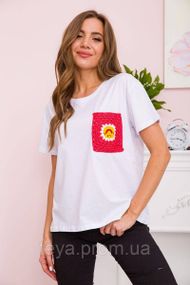 Женская футболка свободного кроя цвет бело-красный FA_002619