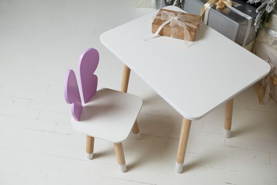 Дитячий  білий прямокутний стіл та стільчик  фіолетовий метелик з білим сидінням. Дитячий  білий столик | Зображення 2