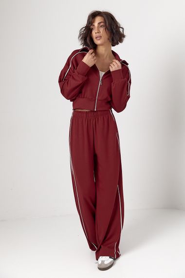 Спортивний костюм із коротким худі на блискавці та прямими штанами - бордо цвет, L (є розміри)