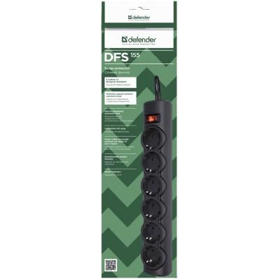 Мережевий фільтр живлення Defender DFS 155, 5 m, 6 роз (99496) | Зображення 1