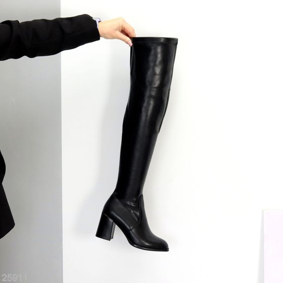 Шикарні чорні ботфорти стрейч на високих зручних підборах | Зображення 3