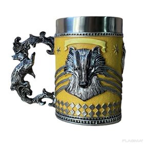 Кружка Чашка Бокал 3D Нержавеющая Сталь Гарри Поттер Hufflepuff 500мл
