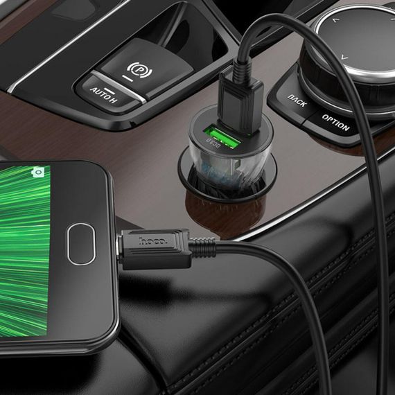 Автомобільний зарядний пристрій Hoco Z47 Transparent Discovery Edition 18W Black with AM/MicroB (6931474782236) | Зображення 4