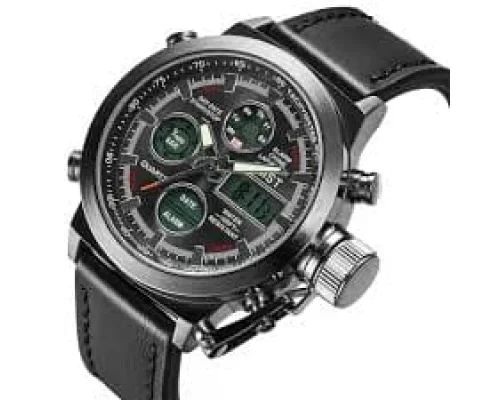 Чоловічий наручний годинник AMST Watch чорний • Стильний кварцовий годинник на руку в чорному кольорі для щоденного носіння,
