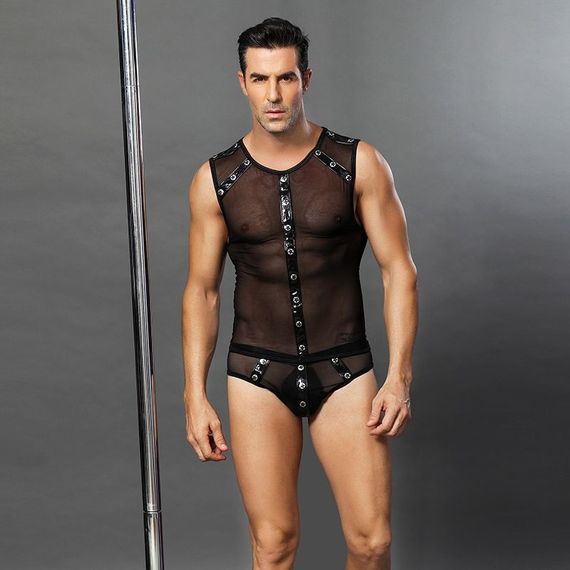 Чоловічий еротичний костюм "Романтичний Стівен" One Size Black: напівпрозорі трусики і маєчка | Зображення 2