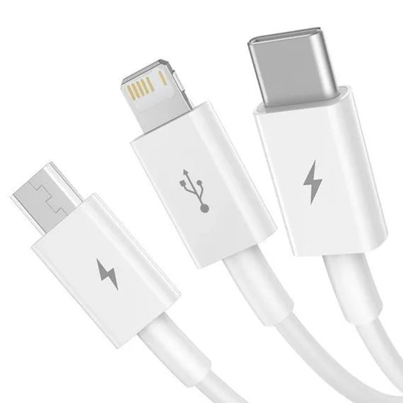 Дата кабель Baseus Superior Series USB to MicroUSB-Lightning-Type-C 3.5A (1.5m) (CAMLTYS) Stellar White | Зображення 1