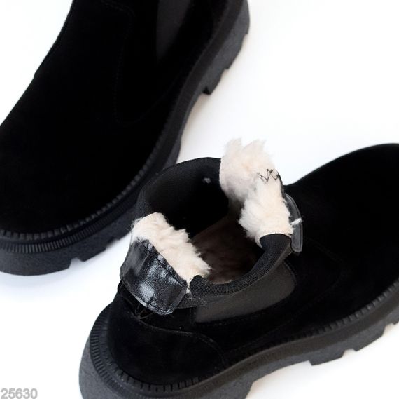 Зручні базові чорні зимові черевики челсі з еластичною вставкою | Зображення 2