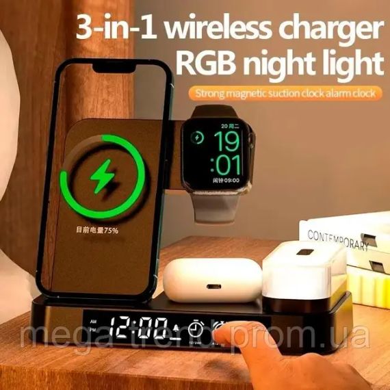 Бездротова зарядка Qi 4in1 Wireless Charger Бездротова зарядка 4в1 док-станція зарядка для телефону | Зображення 9