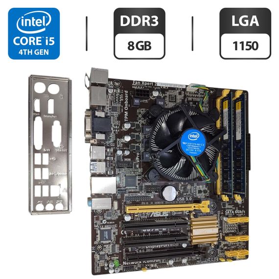 Комплект: материнская плата Asus Q87M-E / Intel Core i5-4570 (4 ядра по 3.2 - 3.6 GHz) / 8 GB DDR3 / Intel HD Graphics 4600 / Socket LGA1150 / Кулер BOX б/у