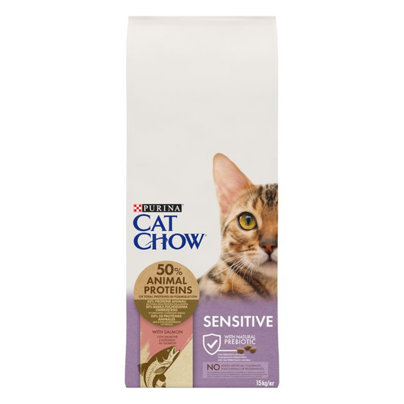 Сухий корм Purina Cat Chow Sensitive для дорослих котів з чутливою шкірою та травленням з лососем 15кг