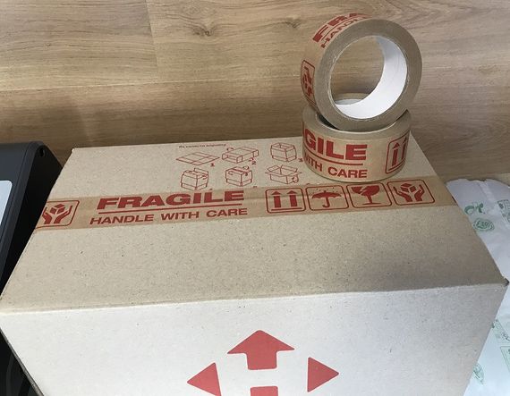 Крафт бумажный скотч FRAGILE (Хрупкое) 48 мм х 50 м, клейкая лента бумажная коричневая | Зображення 2