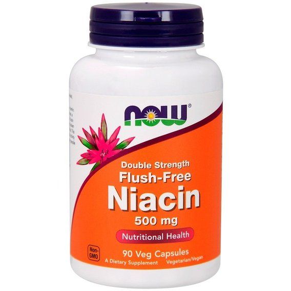 Ніацін NOW Foods Flush-Free Niacin 500 mg Double Strength 90 Veg Caps NF0498
