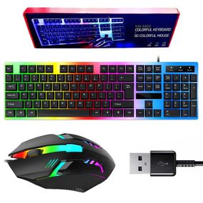 Игровой набор клавиатура и мышка с RGB подсветкой, от USB, KEYBOARD KM-5003 / Проводная клавиатура для