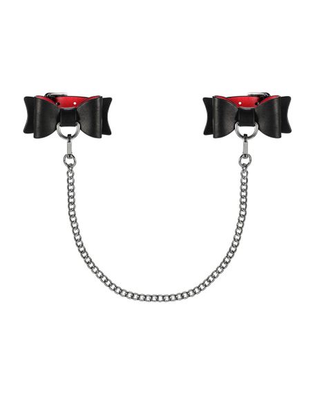 Шкіряні наручники-банти з довгим ланцюгом Obsessive A745 cuffs, чорно-червоні, довгий ланцюг | Зображення 2