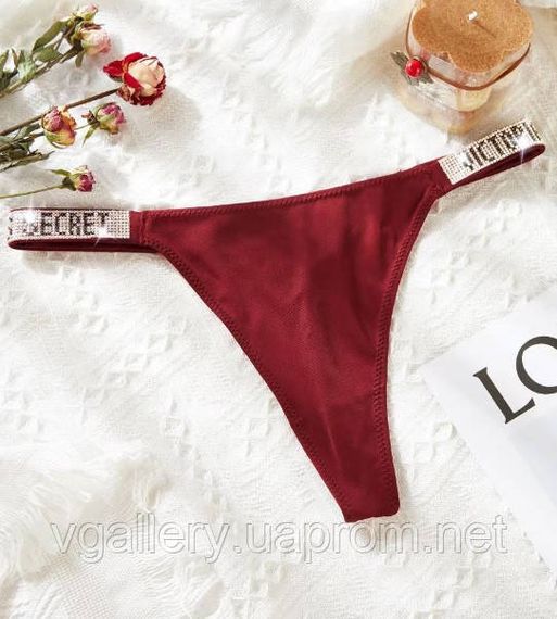 Женские трусики Виктория Сикрет со стразами, трусики стринги Victoria’s Secret, модные трусики стринги Вишневый, M | Зображення 1