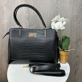 Сумка жіноча велика класична чорна під рептилію