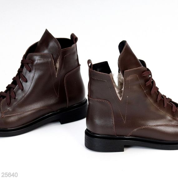 Дизайнерські зимові черевики колір Шоколад натуральна шкіра низький хід | Зображення 5