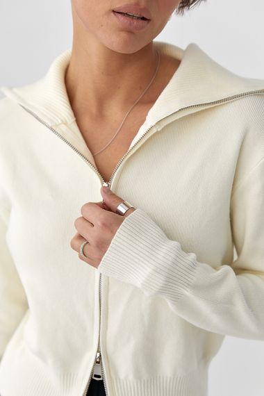 Трикотажний кардиган на блискавці - молочний цвет, ONE SIZE (є розміри) | Зображення 3