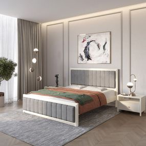 Односпальне дерев&#039;яне ліжко Mebigrand Барселона Б1 Айворі (S0505Y30R)/Аляска 93 (Сірий) 80х200 см (MBG-11883)