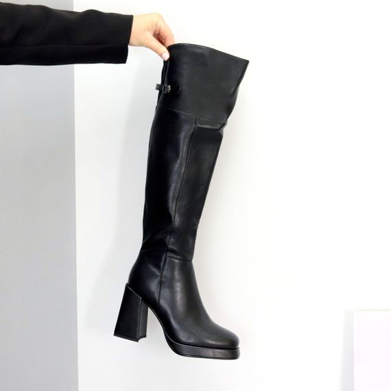 Високі чорні чоботи ботфорти високий стійкий підбор | Зображення 3