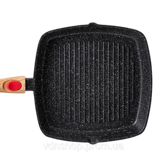 Алюмінієва сковорода-гриль 28 см зі скляною кришкою, квадратна, чорна MGC HP-4-462B | Зображення 1